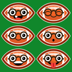 Cartoon American Footballs with Eyeglasses