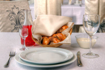 tasty bread with meat in the restaurant