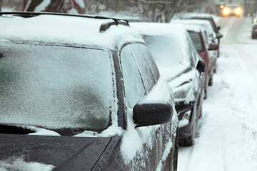 Snow covered cars