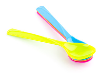 color spoon fork dish plastic isolated white background