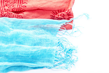 red and blue cotton scarves