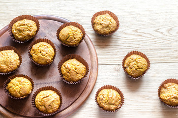 Wholewheat pumpkin muffins with raisins