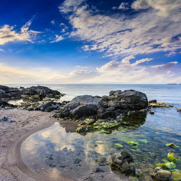 sea shore landscape with boulders