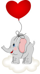Heart balloon lifting up baby elephant