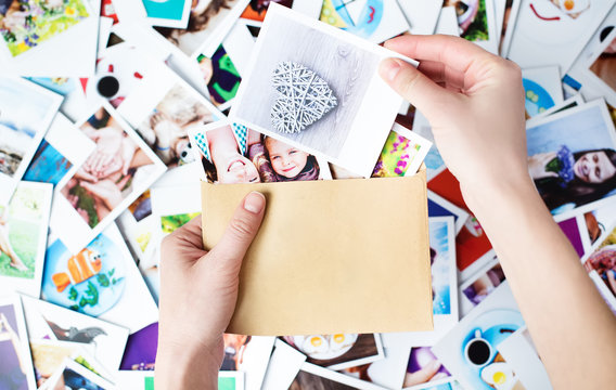 Set of images in family hands