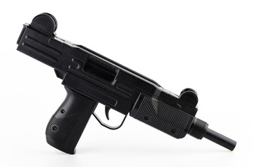 Black plastic gun isolated white background