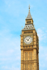 Fototapeta na wymiar Big Ben Tower in detail against a blue sky