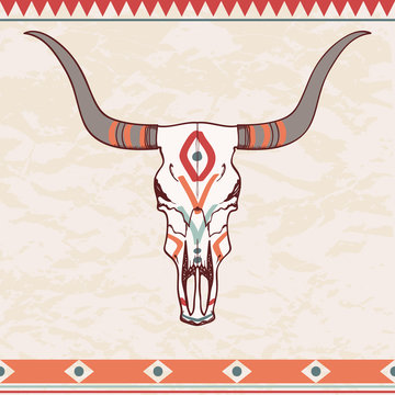 Vector illustration of bull skull with ethnic ornament