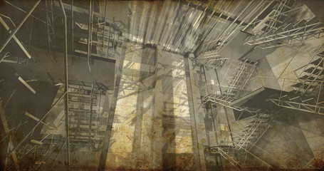 Station. Modern industrial interior, stairs, clean space in indu