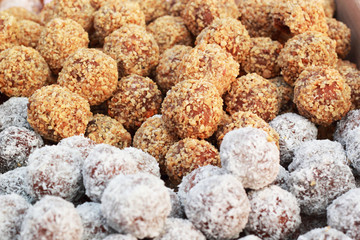 Close up of chocolate donuts