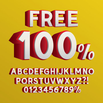 Right Isometric 3D Font and Numbers, Eps 10 Vector