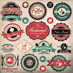 Collection of coffee and restaurant labels, badges and icons