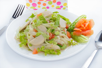 pork sausage spicy salad on white plate,Thai food