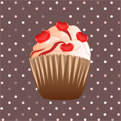 Candy cupcake on the brown background