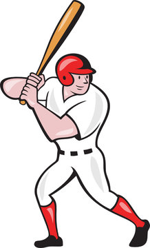 Baseball Player Batting Side Isolated Cartoon