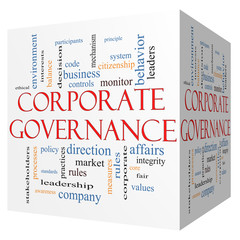 Corporate Governance 3D cube Word Cloud Concept