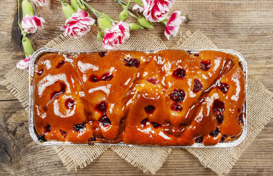 Top View Of Fruit Cake In Rectangular Pan