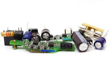 electronic spare components isolated on white background