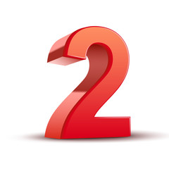 3d shiny red number 2