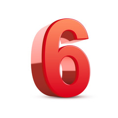 3d shiny red number 6