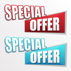 special offer in two colors labels, flat design