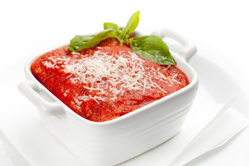 Thick tomato soup with basil