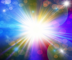 Sun on blue sky with lenses flare