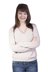 isolated smiling caucasian young woman