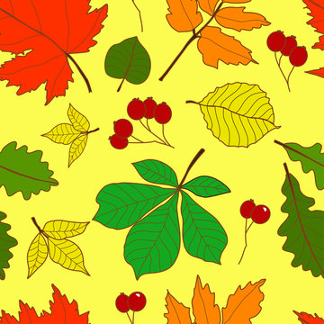 Seamless pattern with colorful fall leaves