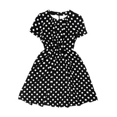 Black polka dot retro dress on white background - 61664968