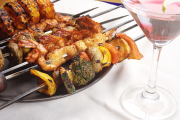 Barbecue Kebab Platter are small pieces of meat on skewers