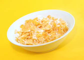 Healthy Breakfast-Cornflake on a yellow background