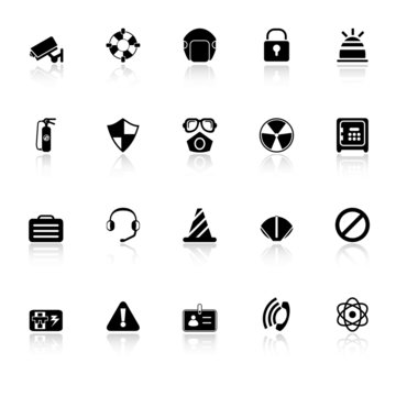 Safety icons with reflect on white background