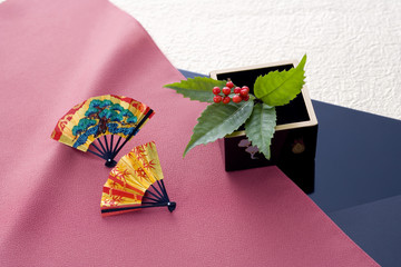 The New Year image of folding fan and measure