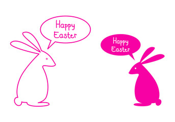 Happy easter card with pink bunnies, vector