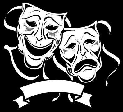 Comedy And Tragedy Theater Masks Black Line Poster for Sale by