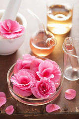 aromatherapy and alchemy with pink flowers