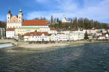 Fototapeta premium Mouth of the River Steyr into the River Enns in the town of Steyr.