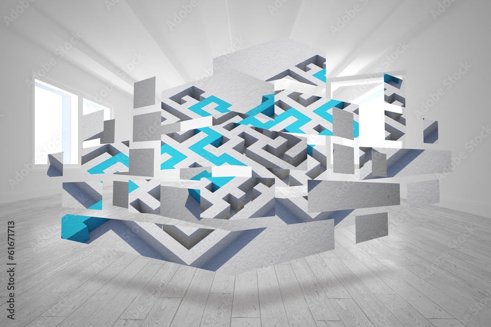 Poster Composite image of maze and arrow on abstract screen