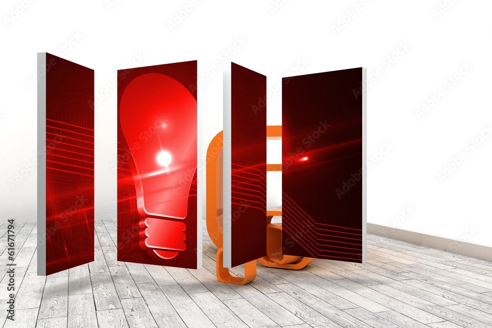 Poster Composite image of red light bulb graphic on abstract screen