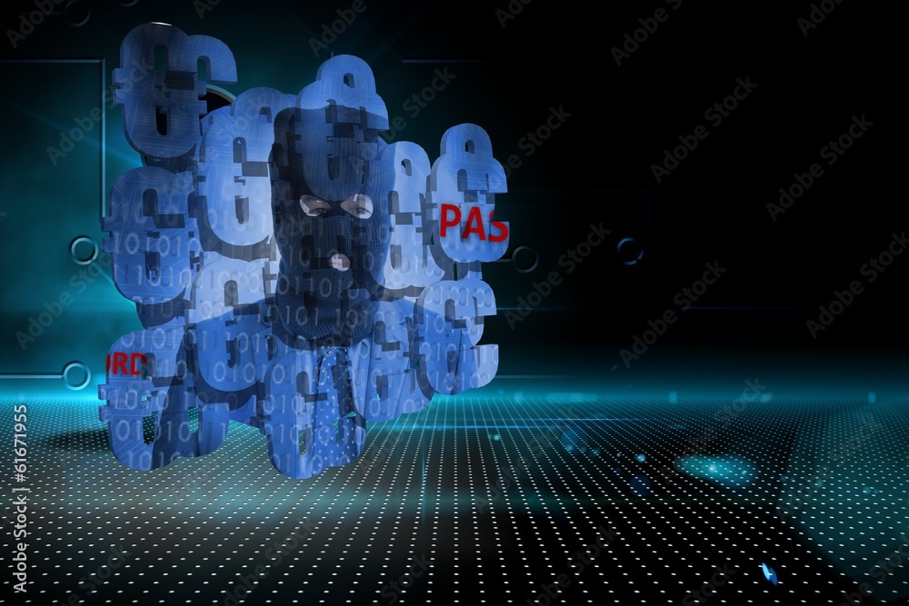 Poster composite image of burglar on abstract screen