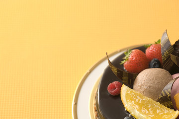 Chocolate cake with fresh fruits