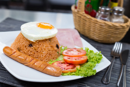 American Fried Rice with egg ham and sausage