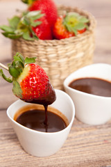 Fresh strawberries with hot chocolate