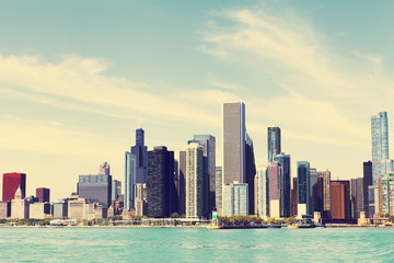 Obraz premium Chicago Skyline Z Błękitnym Czystym Niebem