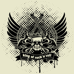 Sticker on the shirt the image of a guitar of wings