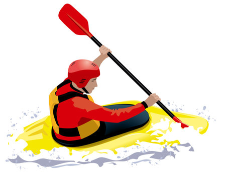 young man rowing in yellow kayak