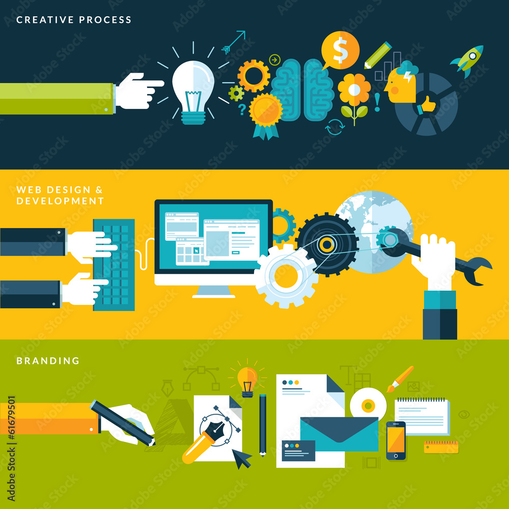 Wall mural set of flat design vector illustration concepts design process