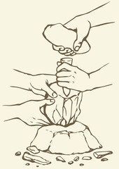 Vector illustration. Primitive people make stone tools