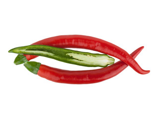Colored chili peppers isolated on white background